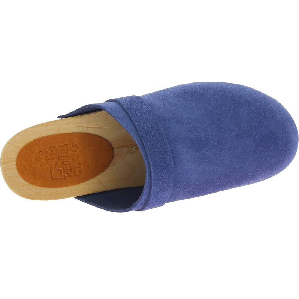 Lartigiano Del Cuoio Zoccoli In Legno Da Donna Con Tomaia Chiusa In Pelle Scamosciata Blu