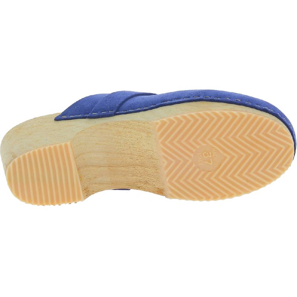 Lartigiano Del Cuoio Zoccoli In Legno Da Donna Con Tomaia Chiusa In Pelle Scamosciata Blu