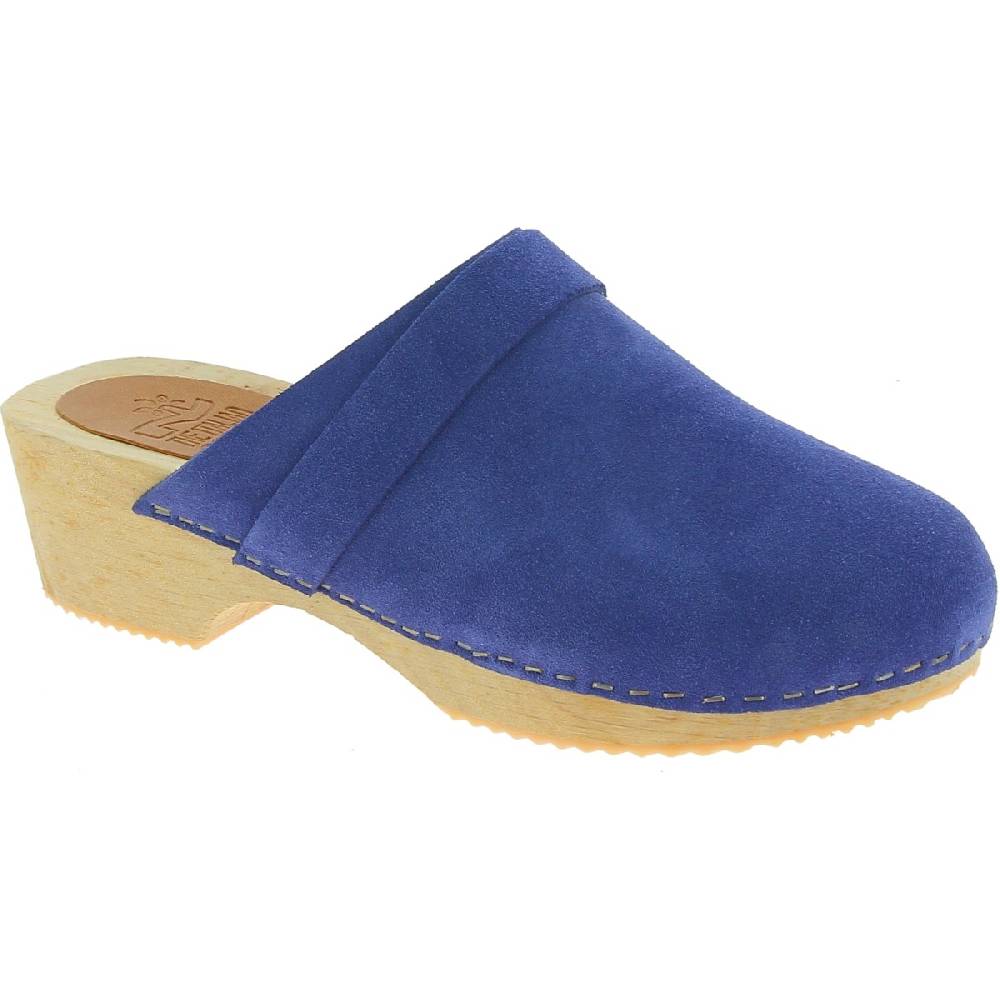 Lartigiano Del Cuoio Zoccoli in legno da donna con tomaia chiusa in pelle scamosciata blu