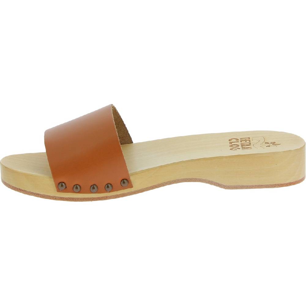 Lartigiano Del Cuoio Zoccoli In Legno Da Uomo Con Fascia In Pelle Color Cuoio