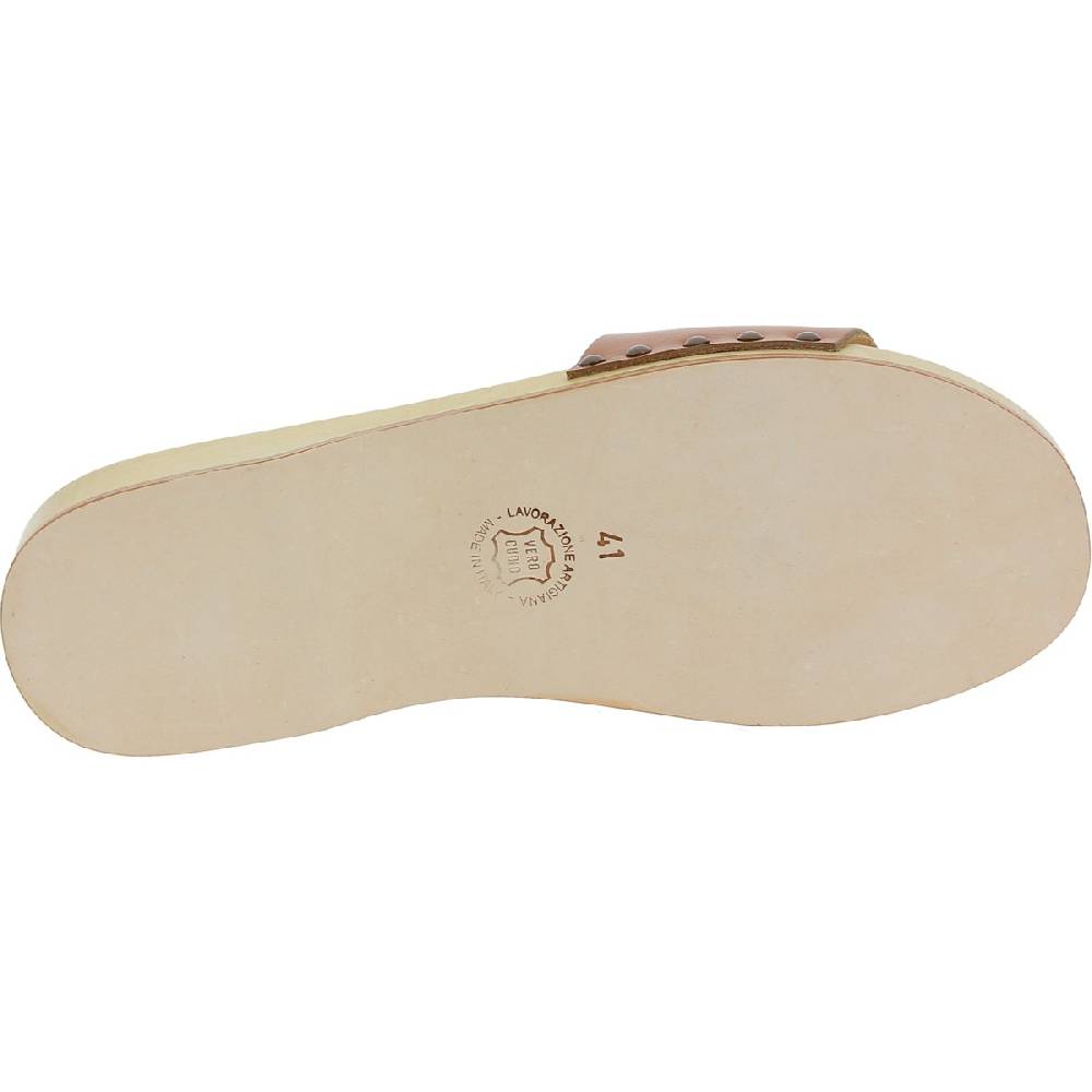 Lartigiano Del Cuoio Zoccoli In Legno Da Uomo Con Fascia In Pelle Color Cuoio