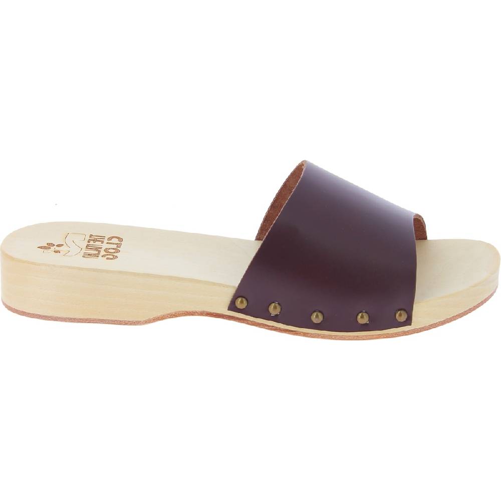 Lartigiano Del Cuoio Zoccoli In Legno Da Uomo Con Fascia Larga In Pelle Color Testa Di Moro