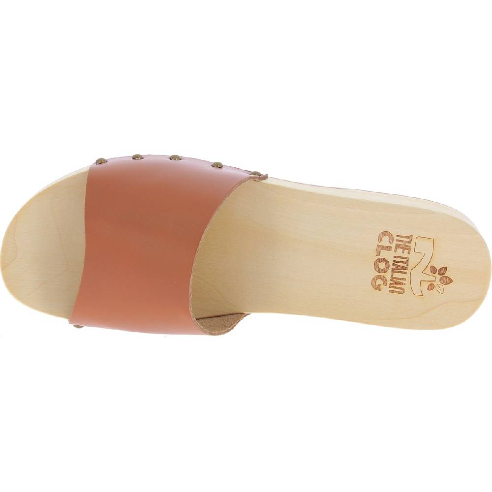 Lartigiano Del Cuoio Zoccoli In Legno Da Uomo Con Fascia Larga In Pelle Color Marrone