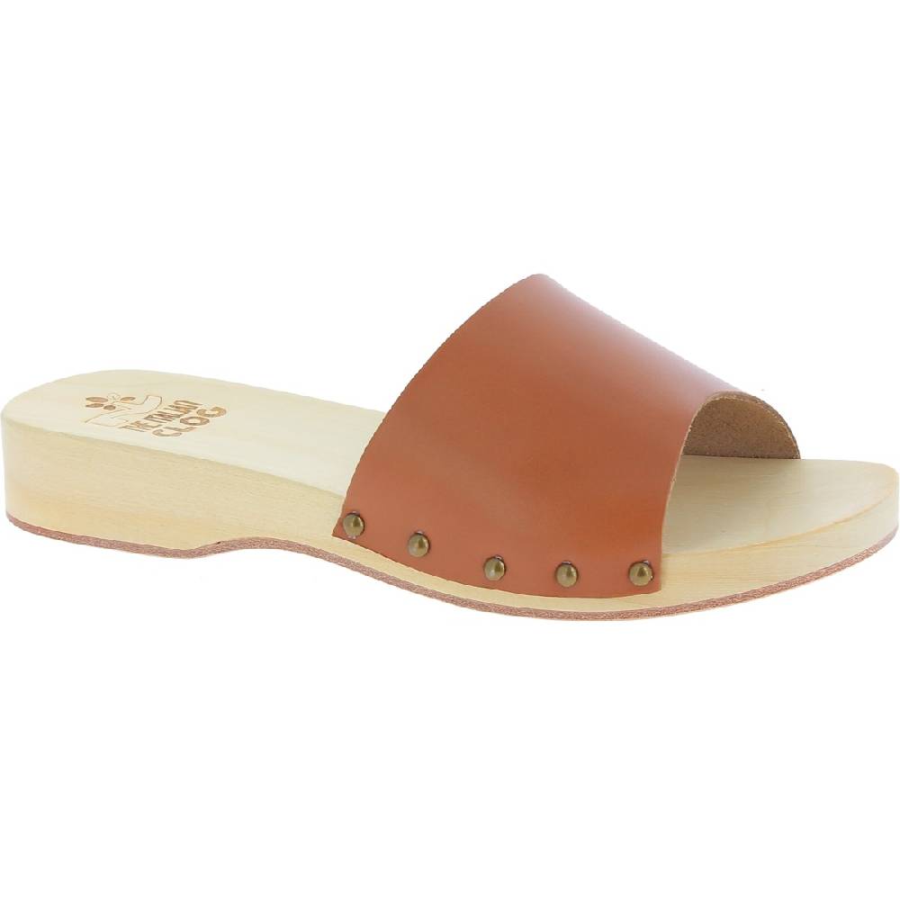 Lartigiano Del Cuoio Zoccoli in legno da uomo con fascia larga in pelle color marrone