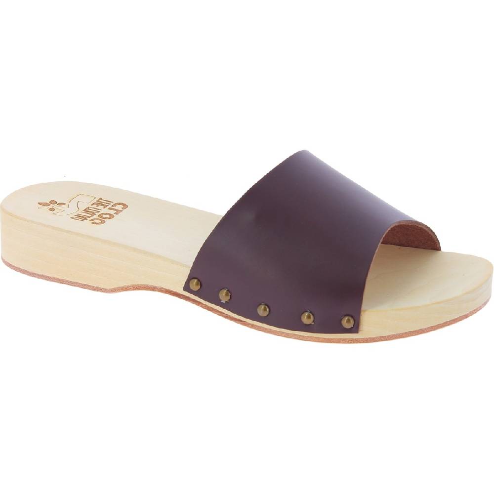 Lartigiano Del Cuoio Zoccoli in legno da uomo con fascia larga in pelle color testa di moro