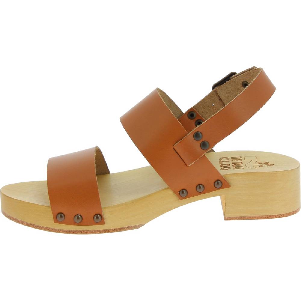 Lartigiano Del Cuoio Zoccoli In Legno Donna Con Fasce In Pelle Beige