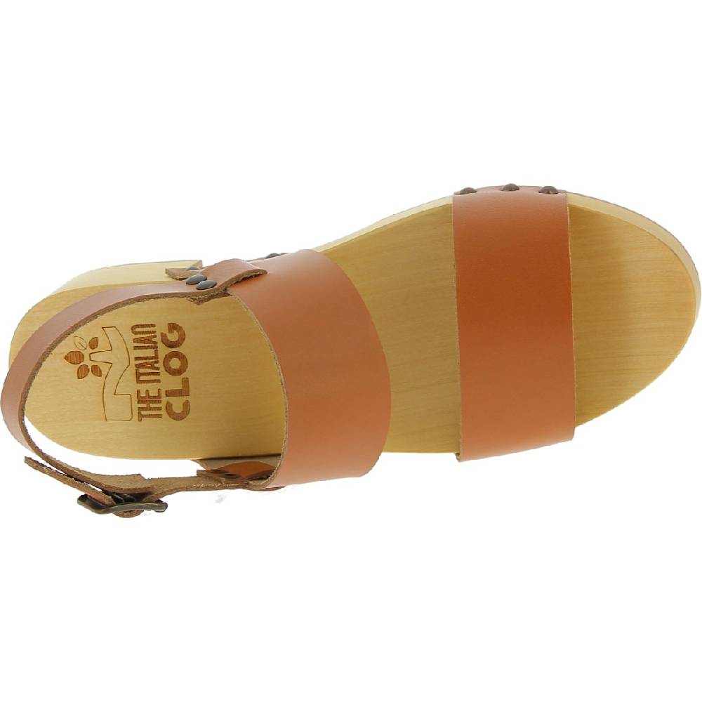 Lartigiano Del Cuoio Zoccoli In Legno Donna Con Fasce In Pelle Beige