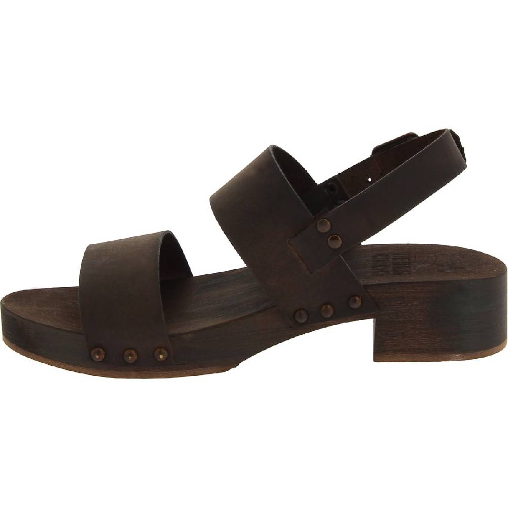 Lartigiano Del Cuoio Zoccoli In Legno Marrone Scuro Artigianali Con Fascia In Pelle