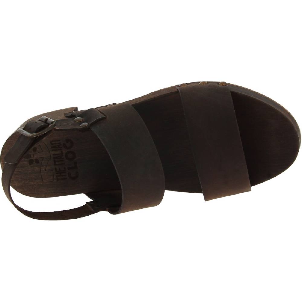 Lartigiano Del Cuoio Zoccoli In Legno Marrone Scuro Artigianali Con Fascia In Pelle