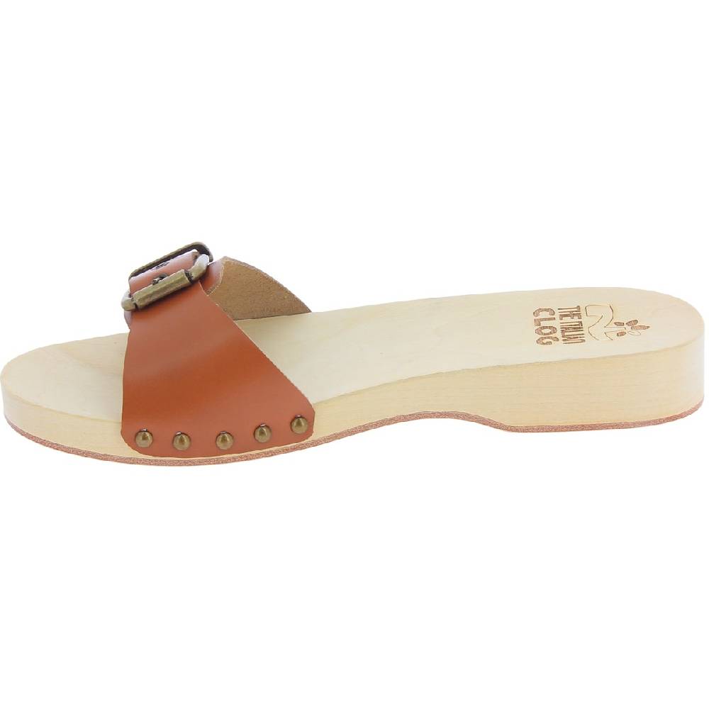 Lartigiano Del Cuoio Zoccoli In Legno Uomo Con Fascia Regolabile In Pelle Color Cuoio