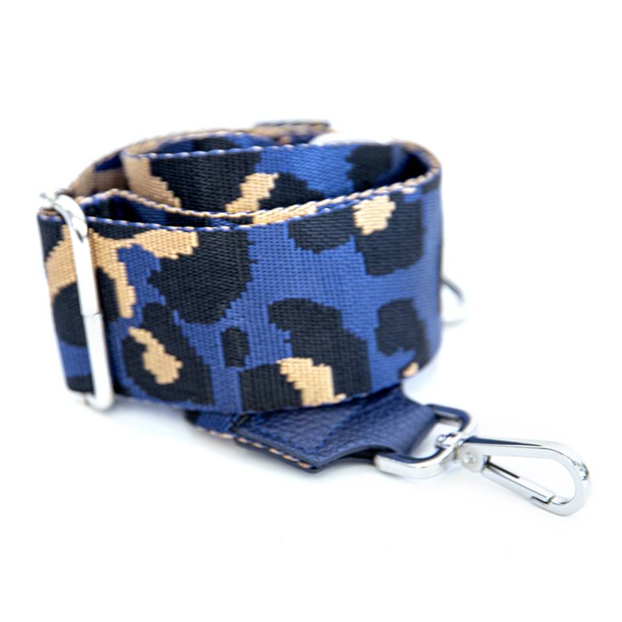 Laura Di Maggio ANIMAL – tracolla in tessuto con trama animalier blu, beige e nera