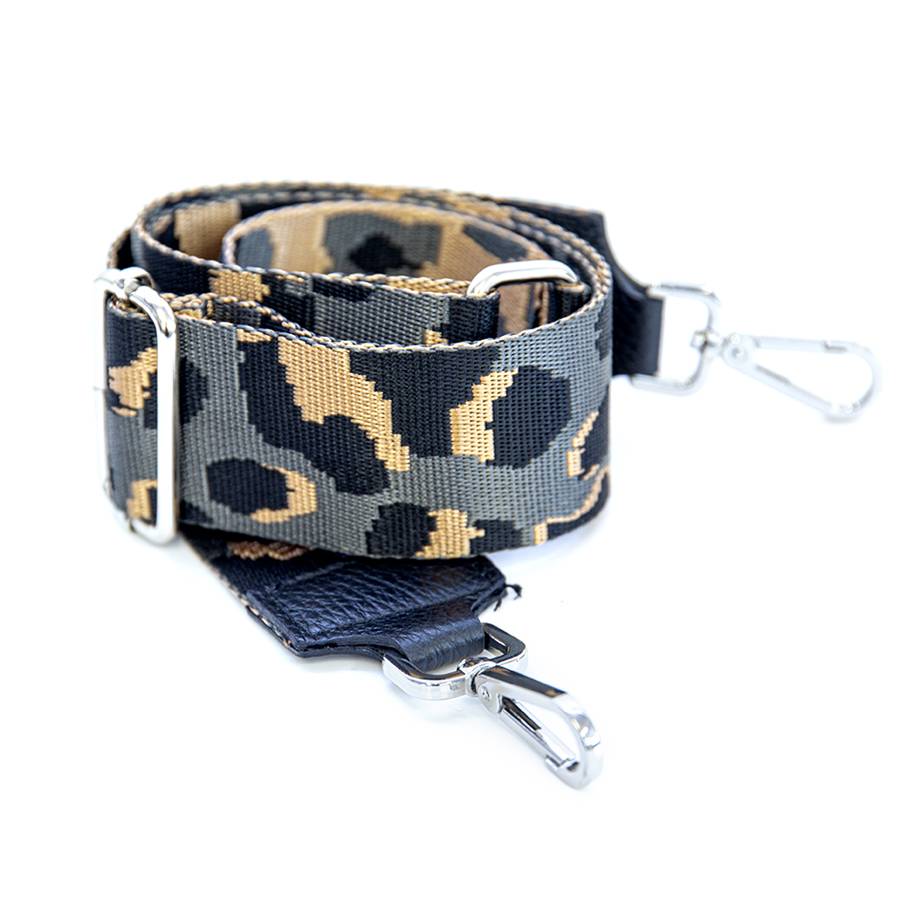 Laura Di Maggio ANIMAL – tracolla in tessuto con trama animalier grigia, beige e blu