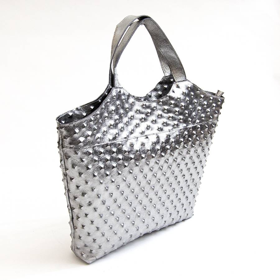 Laura Di Maggio ASTRID – Borsa In Pelle Laminata Argento Stampa Chiodo