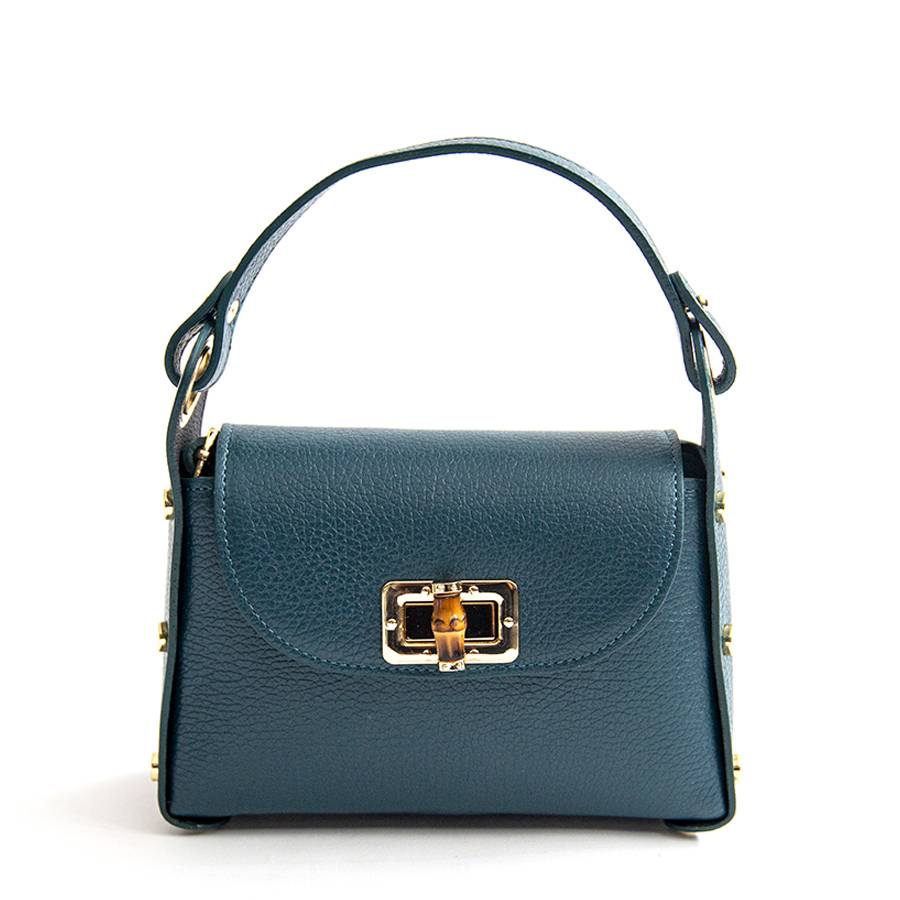 Laura Di Maggio BAMBU’ – borsetta con borchie in pelle petrolio