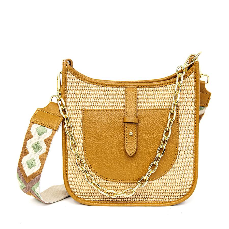 Laura Di Maggio BEA – Borsa in pelle e rafia con tracolla nastro