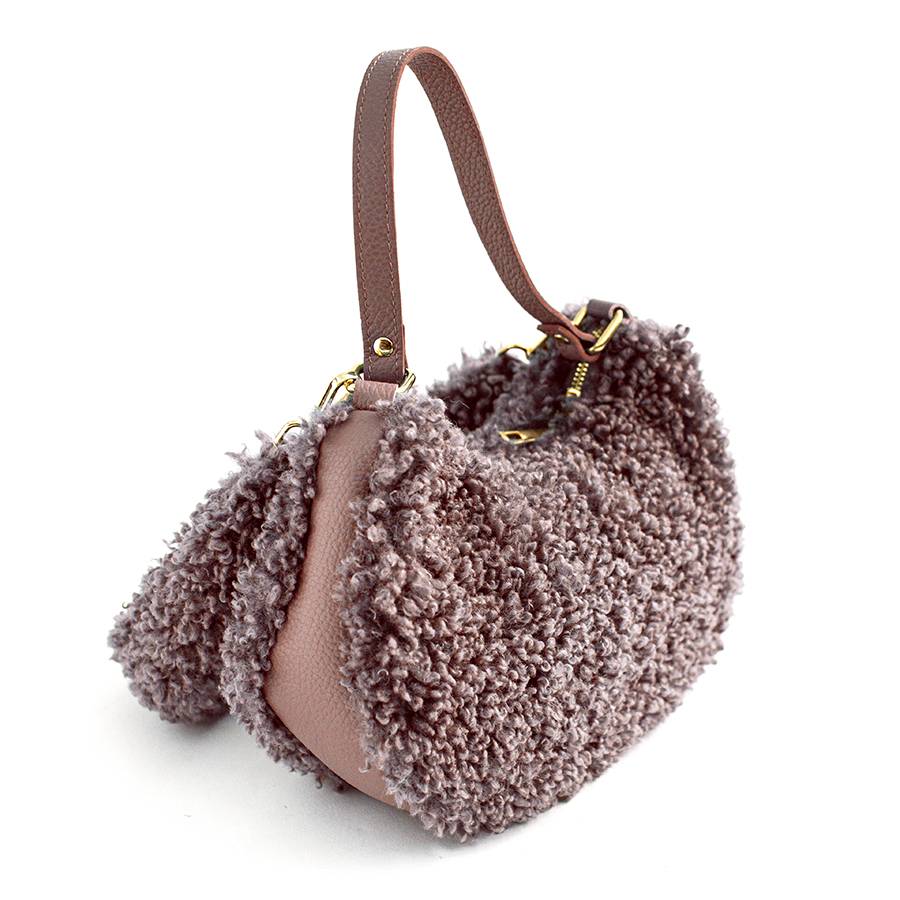 Laura Di Maggio BOUCLE’ MINI – Sacca In Pelle E Pelliccia Ecologica Rosa