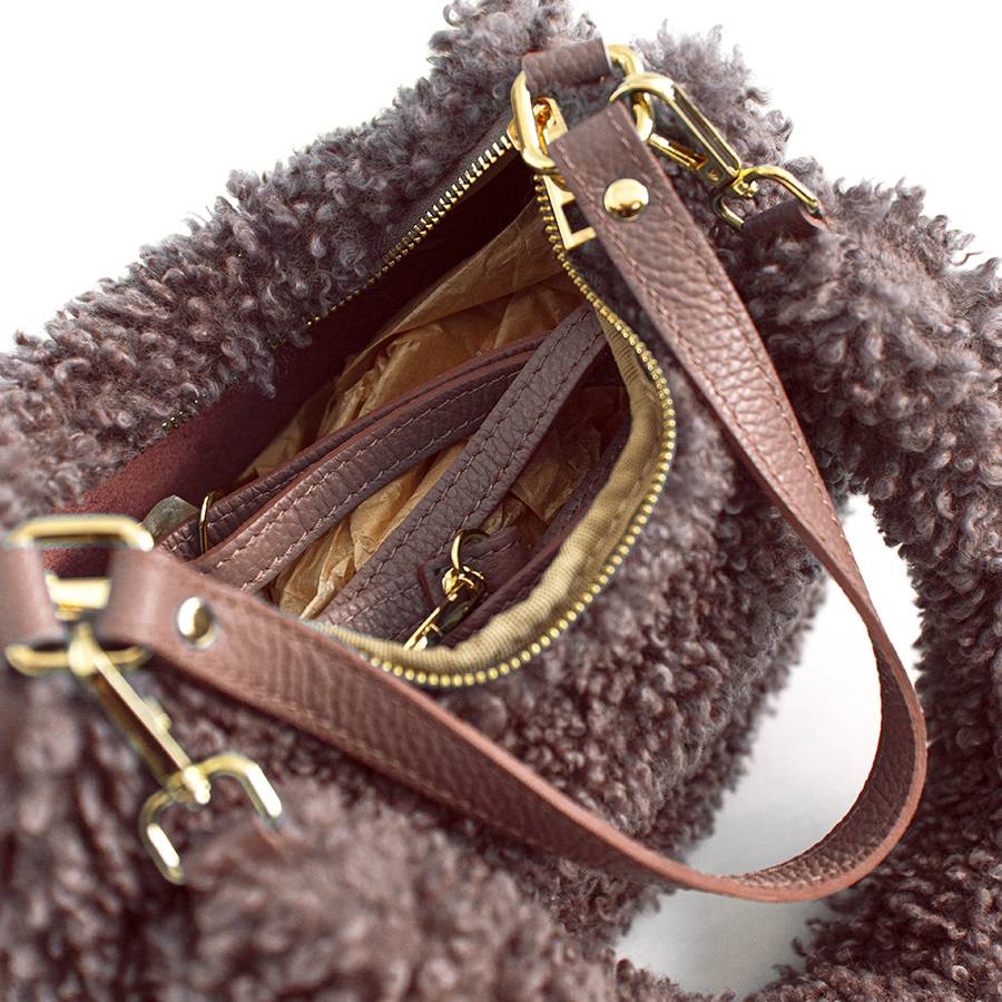 Laura Di Maggio BOUCLE’ MINI – Sacca In Pelle E Pelliccia Ecologica Rosa