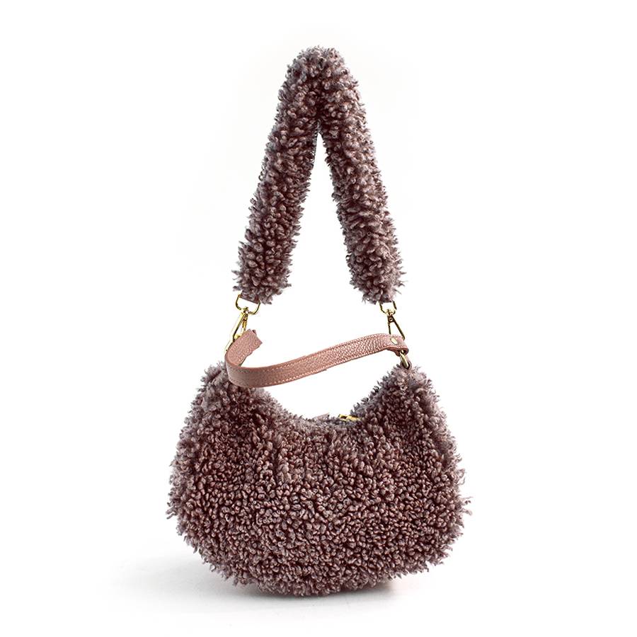 Laura Di Maggio BOUCLE’ MINI – sacca in pelle e pelliccia ecologica rosa