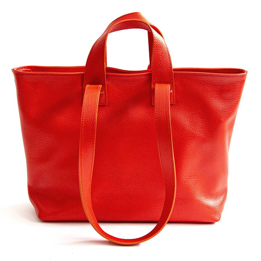 Laura Di Maggio CORA – shopping doppio manico in pelle corallo