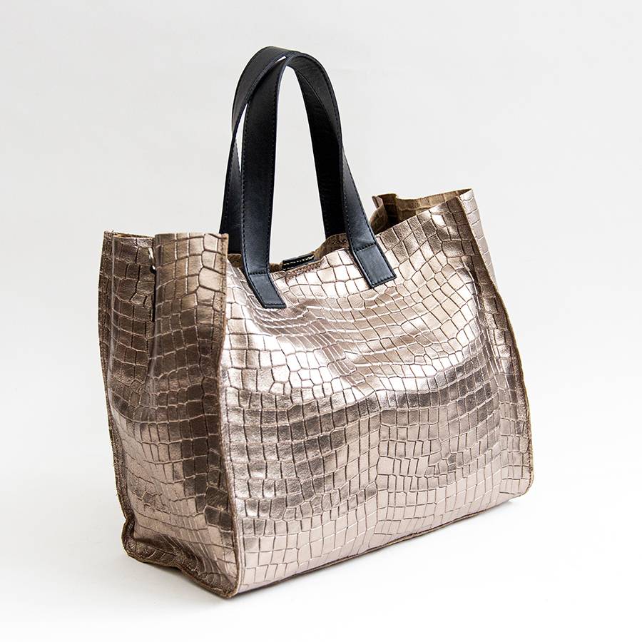 Laura Di Maggio DIAMANTE – Shopping In Pelle Stampa Cocco Laminata Bronzo
