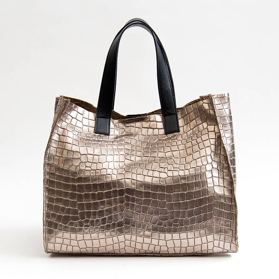 Laura Di Maggio DIAMANTE – shopping in pelle stampa cocco laminata bronzo