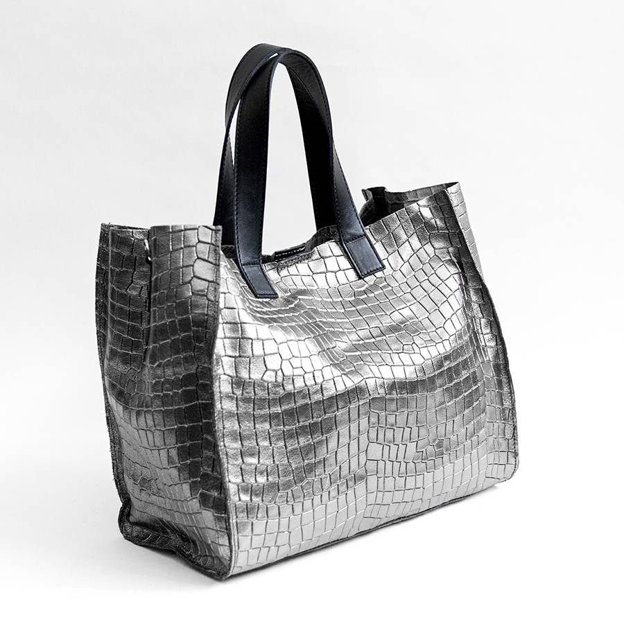 Laura Di Maggio DIAMANTE – Shopping In Pelle Stampa Cocco Laminata Canna Fucile