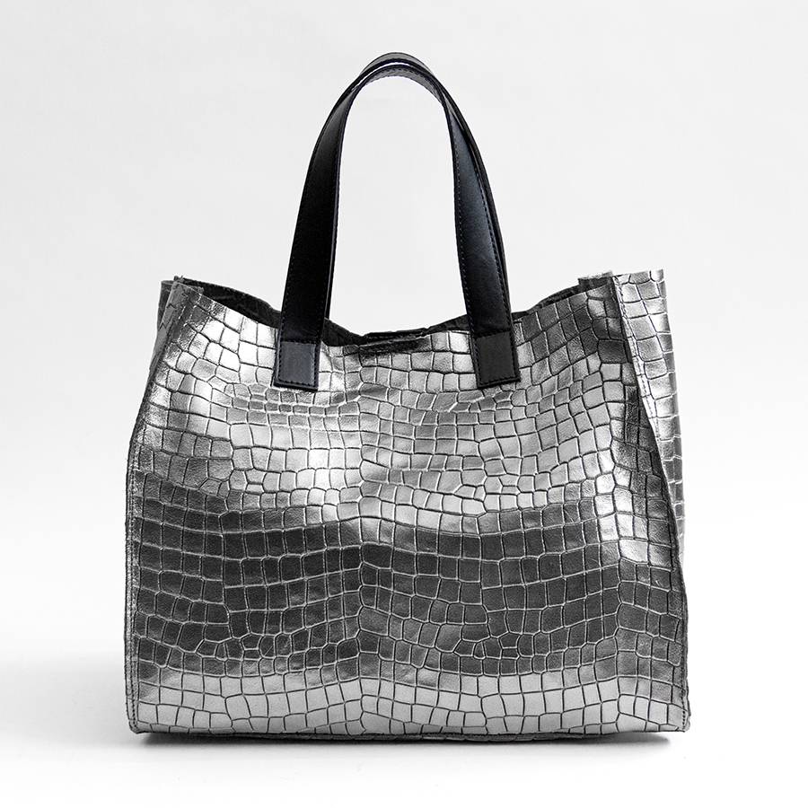 Laura Di Maggio DIAMANTE – shopping in pelle stampa cocco laminata canna fucile