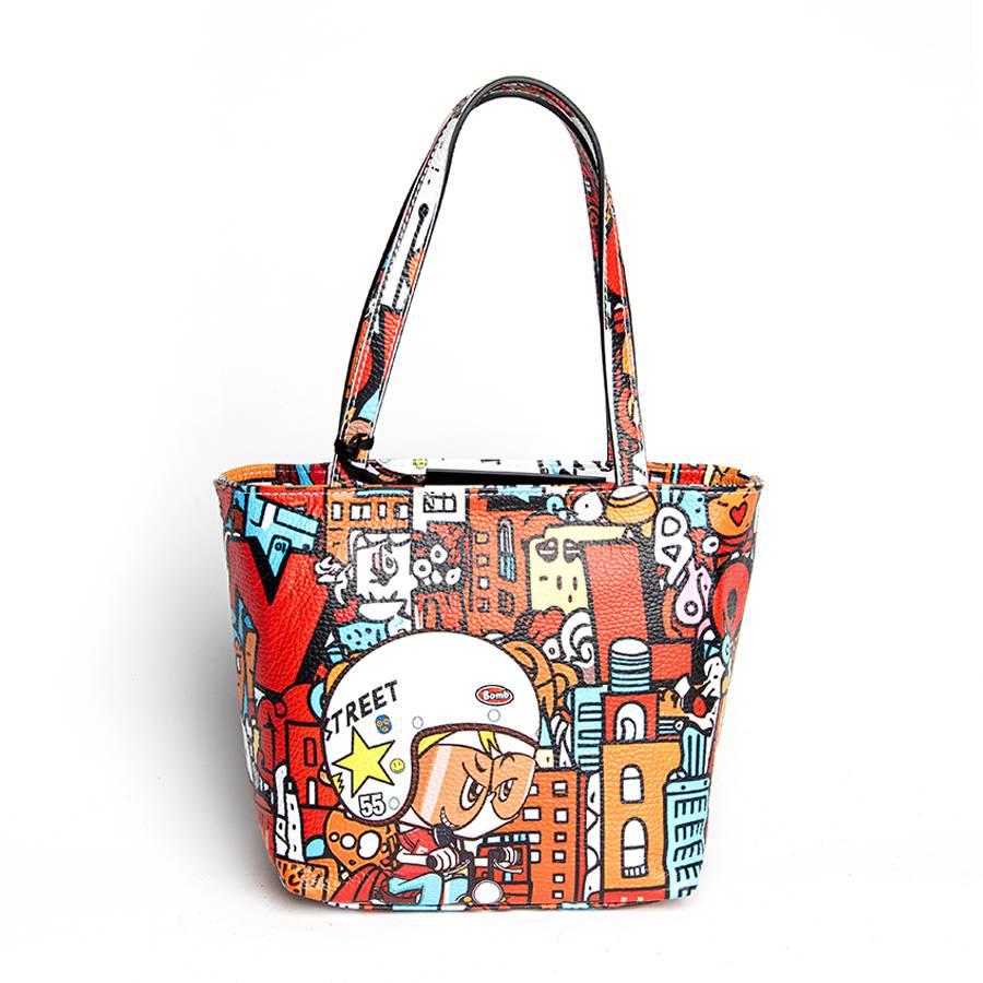 Laura Di Maggio DOODLE – shopping in pelle serigrafata rossa