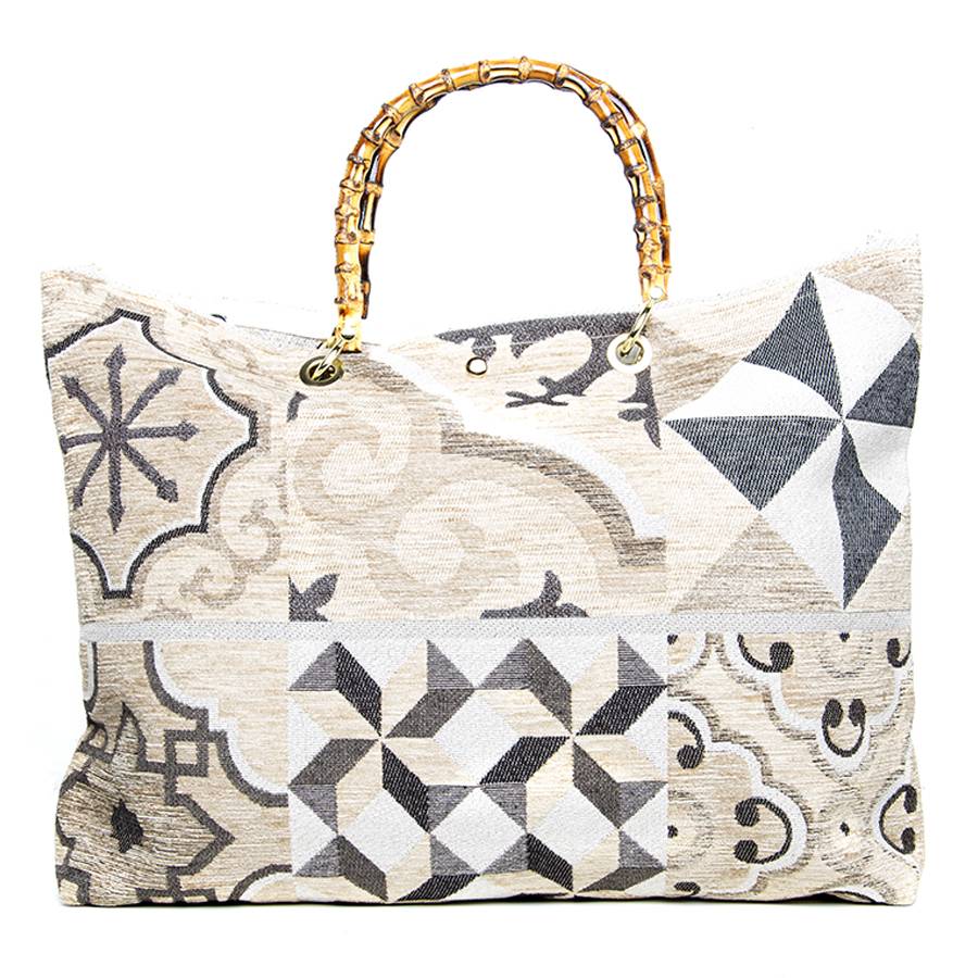 Laura Di Maggio ELISA – Borsa a mano in tessuto stampa etnica sabbia