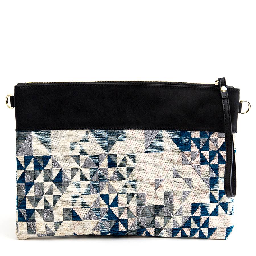 Laura Di Maggio EMILY – busta in pelle e tessuto bianco e petrolio