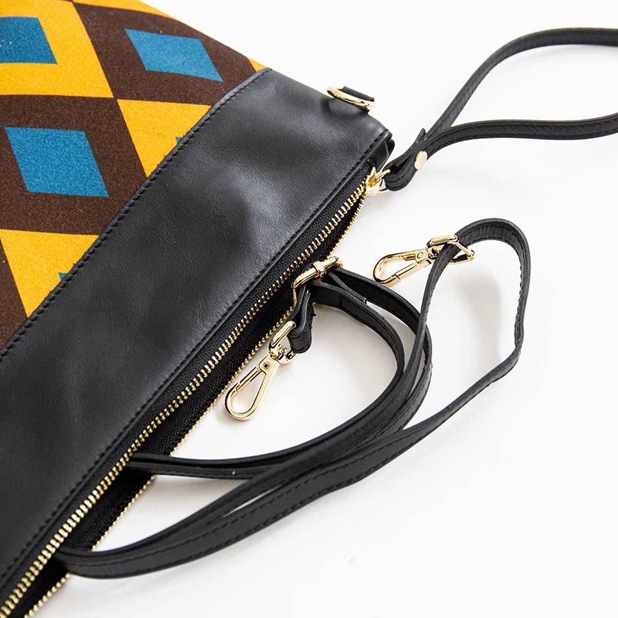 Laura Di Maggio EMILY – Busta In Pelle E Tessuto Senape E Petrolio