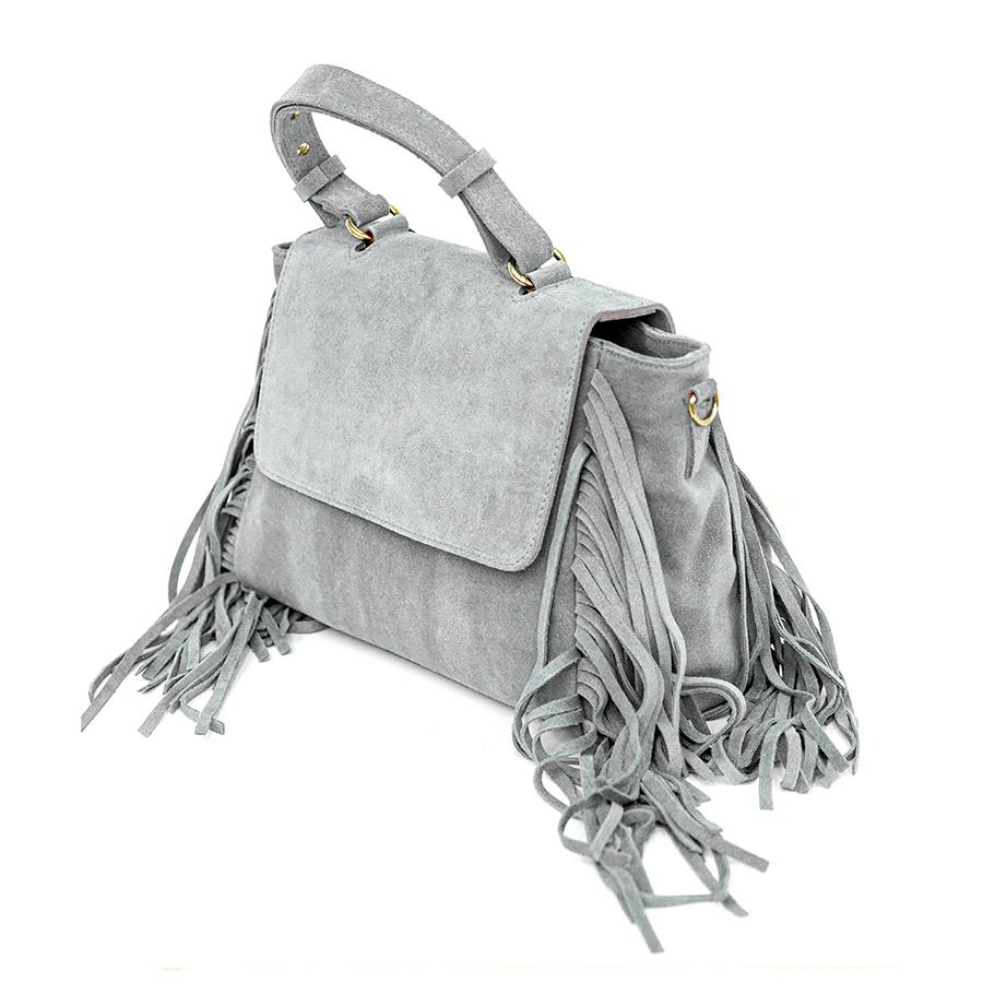 Laura Di Maggio EMMA – Borsa Grigia In Camoscio Con Frange