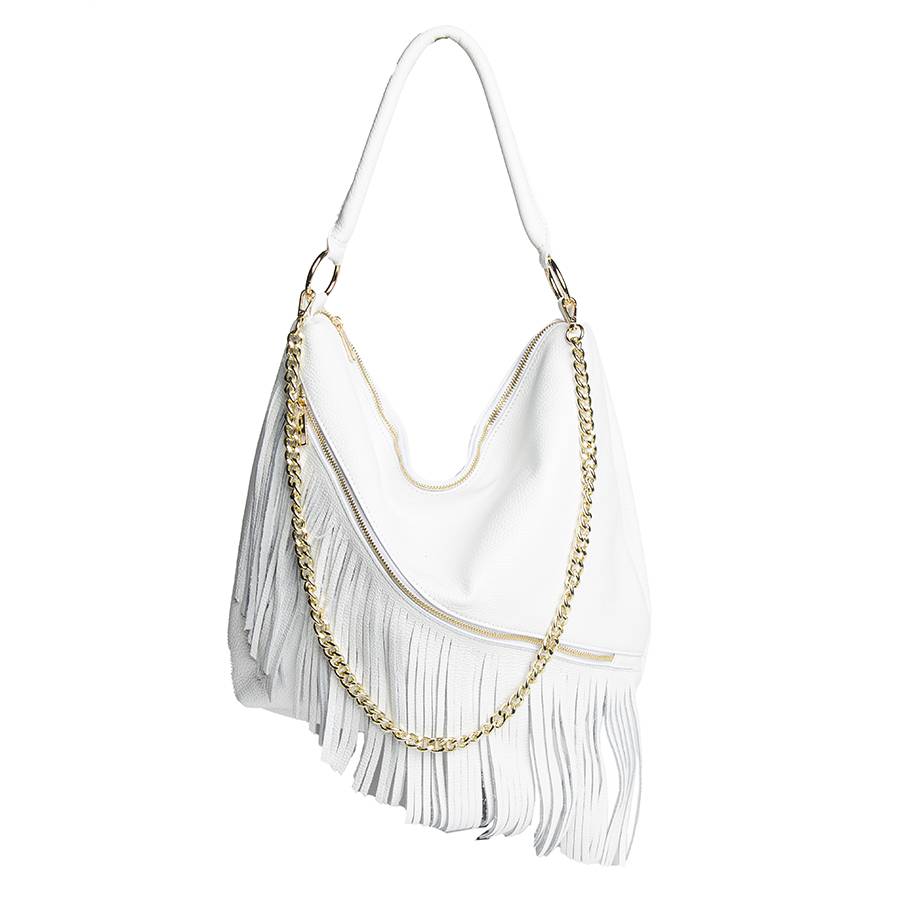 Laura Di Maggio HAIDA – Maxi sacca con frange in pelle bianca