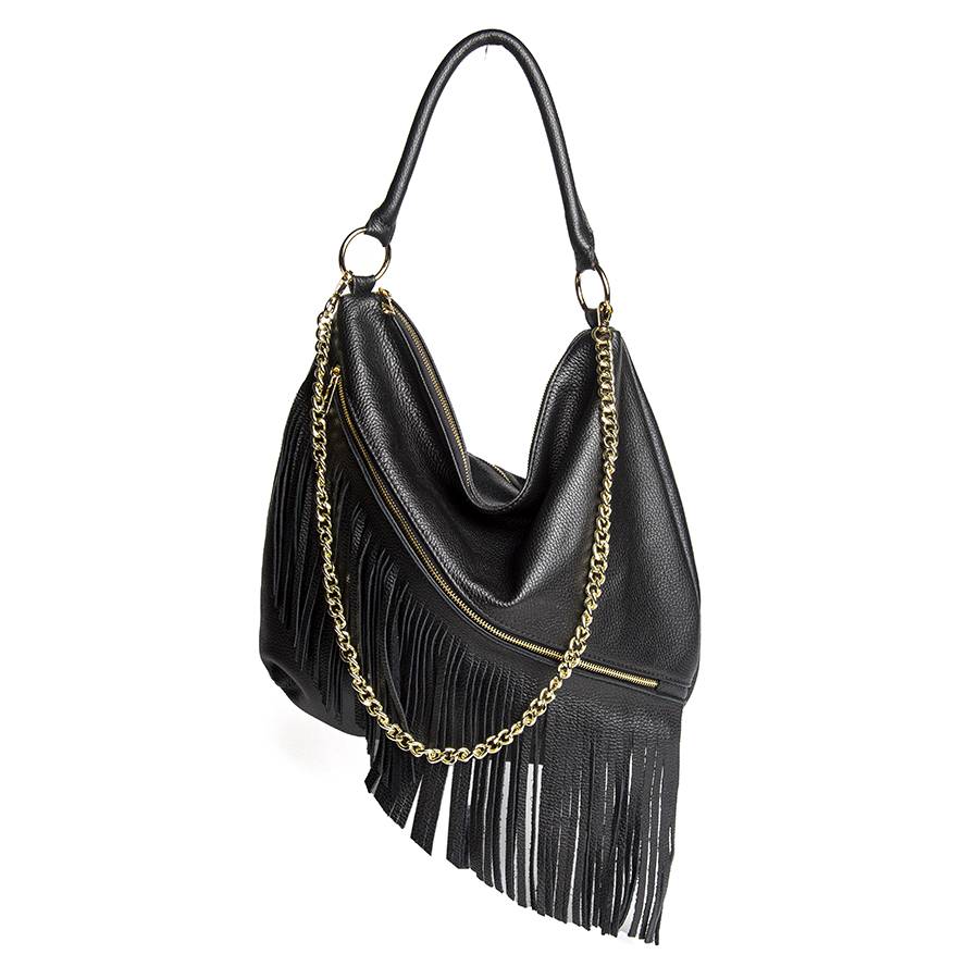 Laura Di Maggio HAIDA – Maxi sacca con frange in pelle nera