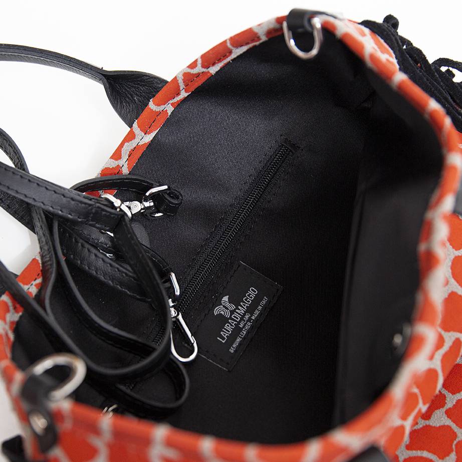 Laura Di Maggio JENNY – Borsa In Camoscio Stampa Giraffa Arancio