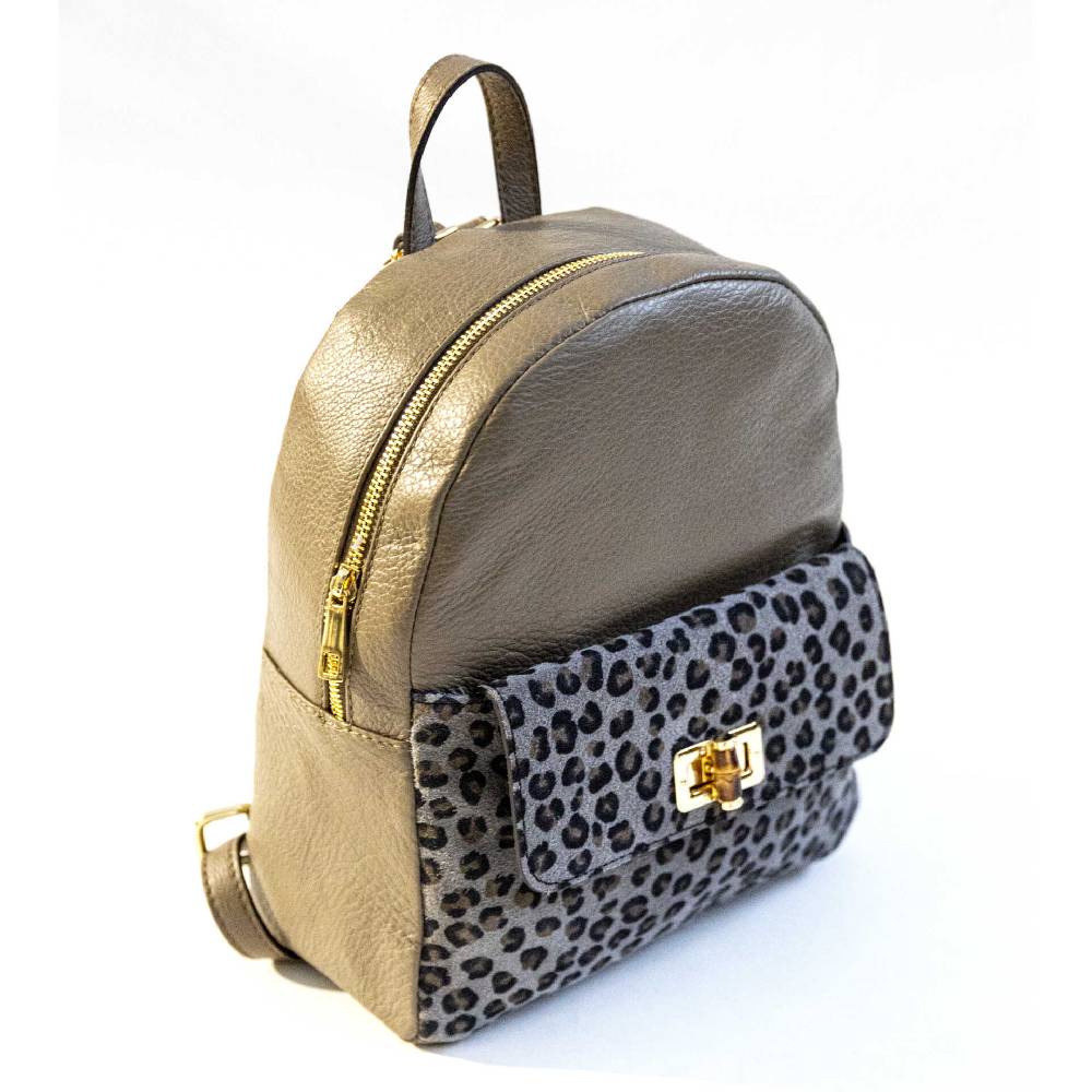 Laura Di Maggio NEMO – Zaino In Pelle Taupe & Leopard