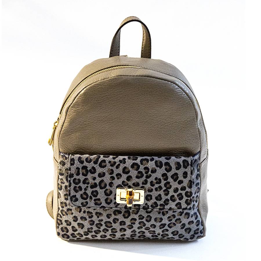 Laura Di Maggio NEMO – Zaino in pelle taupe & leopard