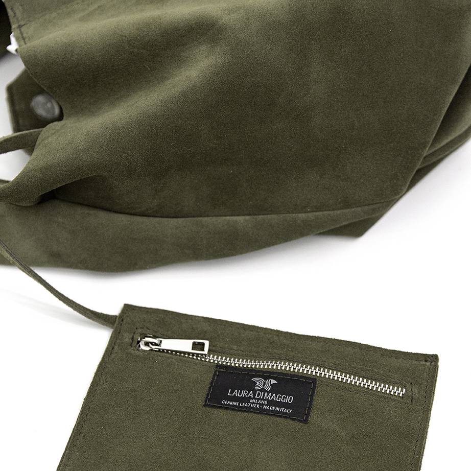 Laura Di Maggio LE SAC – Sacca In Pelle Camoscio Verde Militare