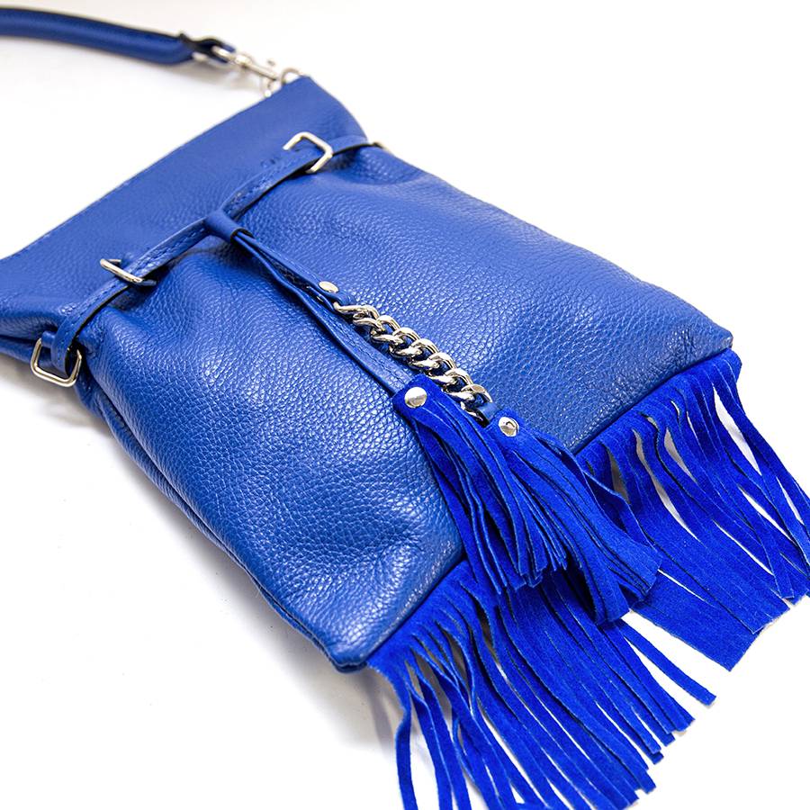 Laura Di Maggio LIMA – Borsa Sottile In Pelle Dollaro Con Frange Blu