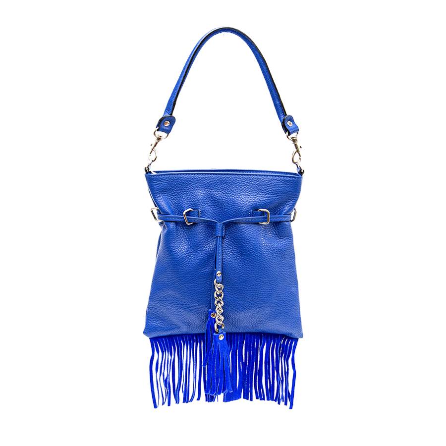 Laura Di Maggio LIMA – borsa sottile in pelle dollaro con frange blu
