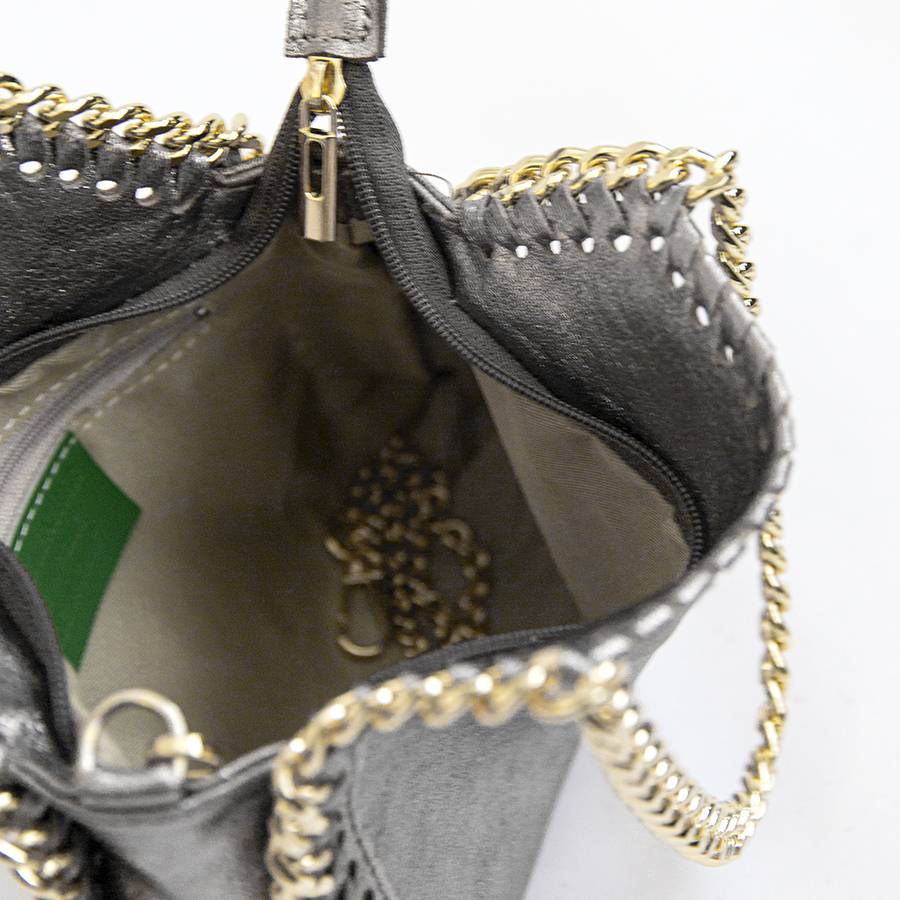 Laura Di Maggio LUMI – Borsa Con Catene In Pelle Laminata Argento