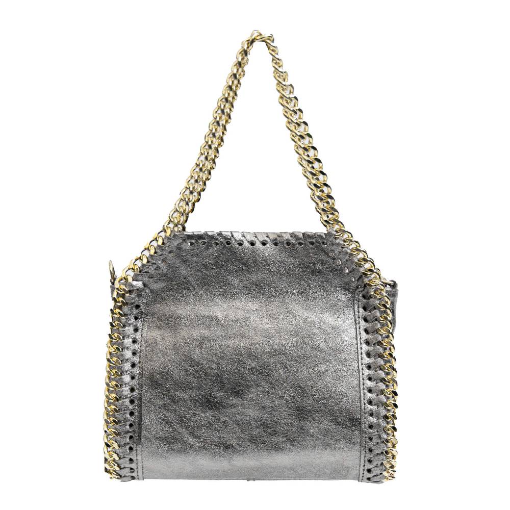 Laura Di Maggio LUMI – Borsa con catene in pelle laminata argento