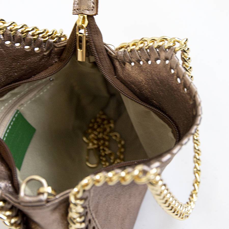 Laura Di Maggio LUMI – Borsa Con Catene In Pelle Laminata Bronzo