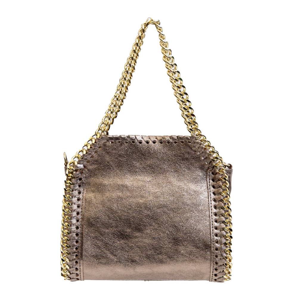 Laura Di Maggio LUMI – Borsa con catene in pelle laminata bronzo