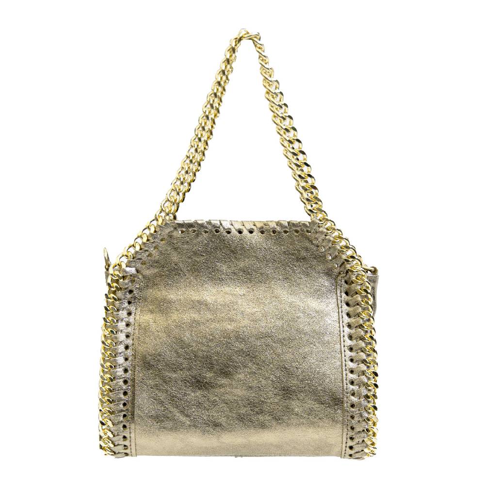 Laura Di Maggio LUMI – Borsa con catene in pelle laminata platino