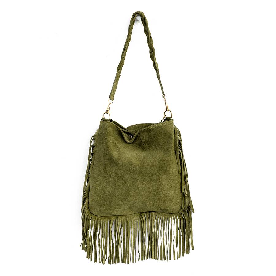 Laura Di Maggio MONTANA – Sacca in camoscio con manico a treccia oliva