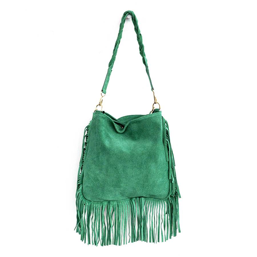 Laura Di Maggio MONTANA – Sacca in camoscio con manico a treccia smeraldo