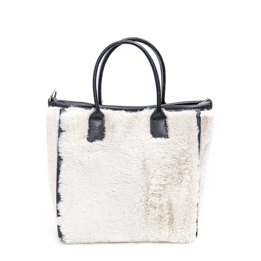 Laura Di Maggio MOSCA – Borsa in pelo ecologico e pelle soft panna