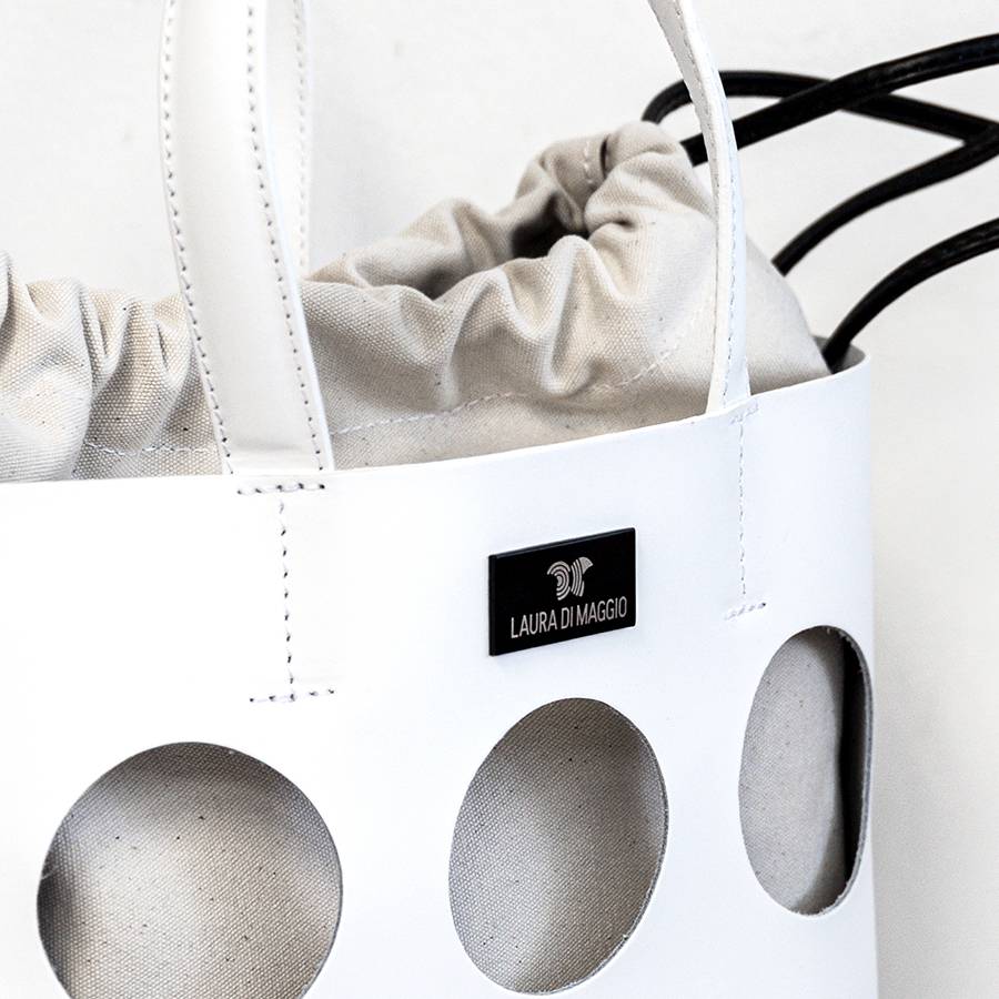 Laura Di Maggio NOAH TOTE – Borsa In Pelle Elegant Traforata Bianca
