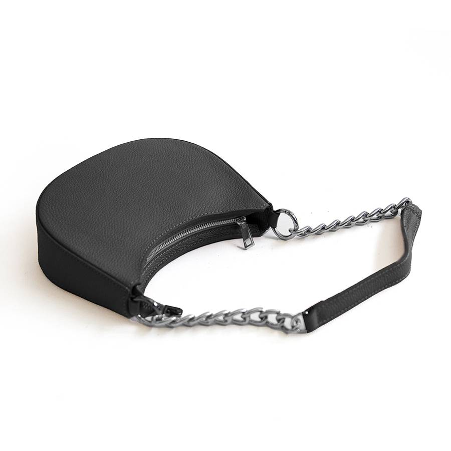 Laura Di Maggio PIMPI – Mezzaluna Con Manico In Catena In Pelle Nera